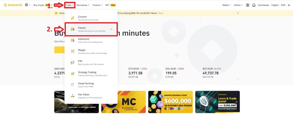 Binance Teadingplattform zum kauf und verkauf von Kryptowährungen öffnen